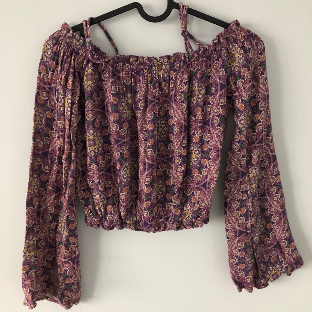LA Hearts Purple Off Shoulder Boho Crop Top